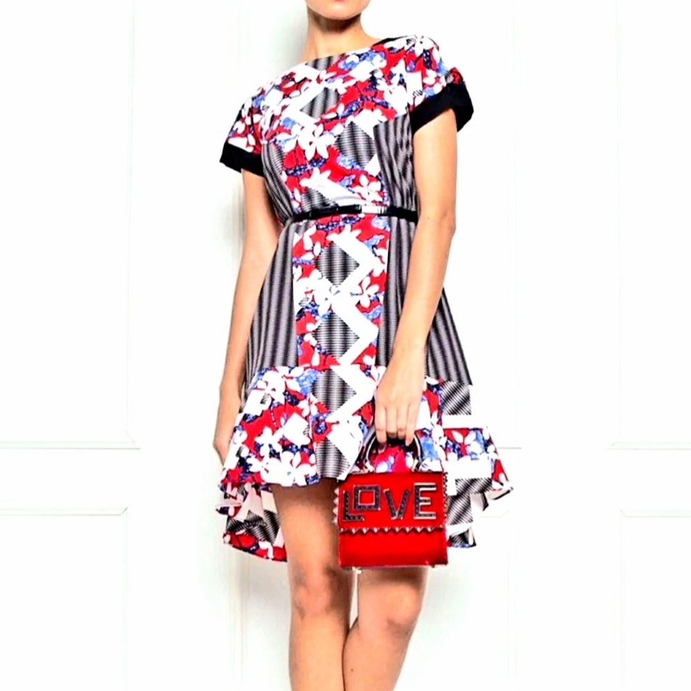 Peter Pilotto for Target SOLD OUT Red and Black Floral with a black belt size 8